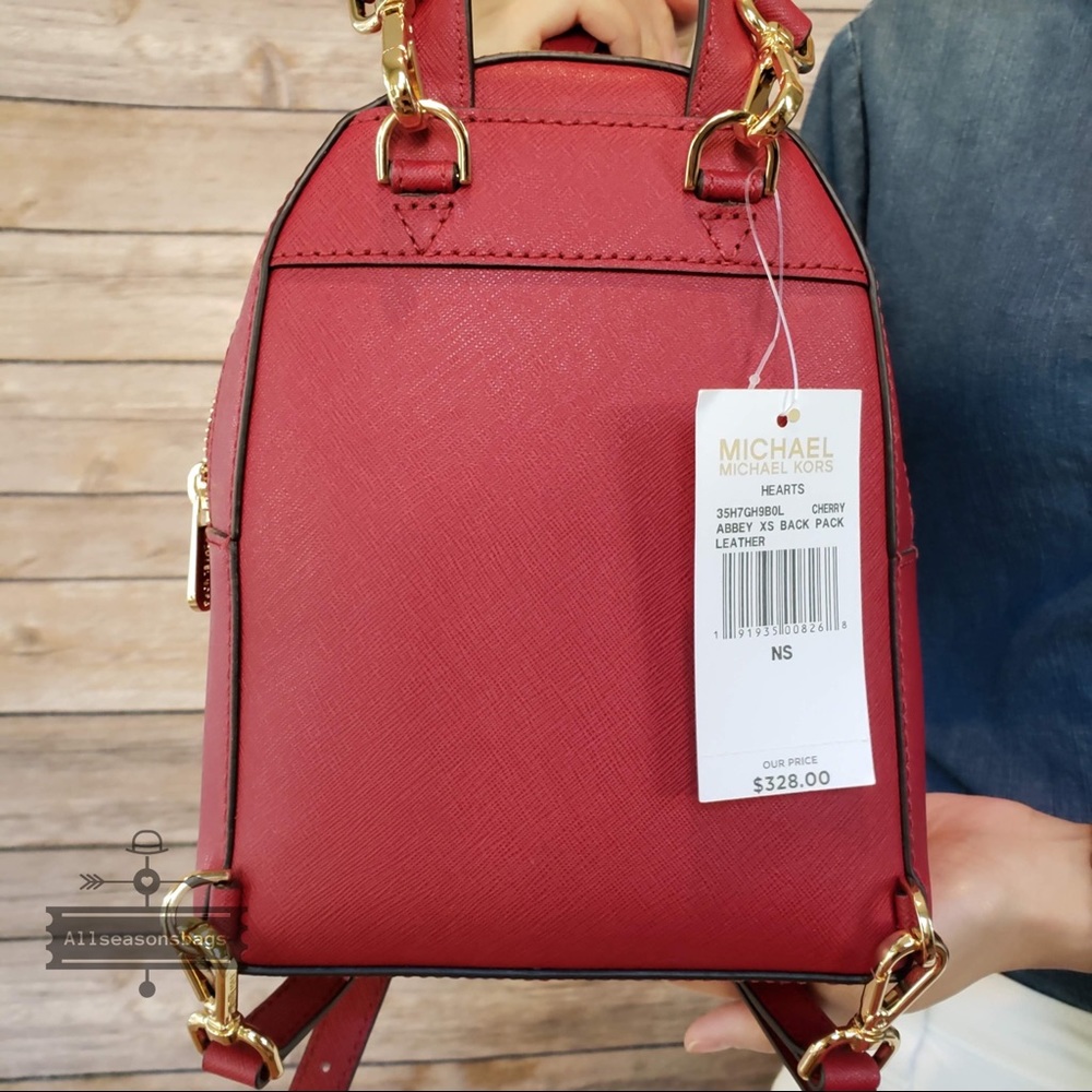 NWT Michael Kors Abbey Xs Backpack Cherry Hearts - Picture 7 of 8